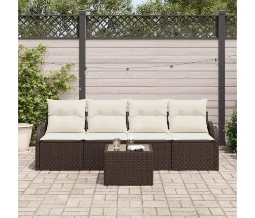 5 Daļu Dārza Dīvānu Komplekts Ar Spilveniem Brūnajā Poliratanā Vidaxl