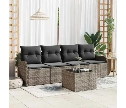 5 Daļu Dārza Dīvānu Komplekts Ar Spilveniem Pelēkā Polīratanā Vidaxl