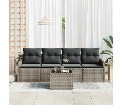 5 Daļu Dārza Dīvānu Komplekts Ar Spilveniem Pelēkā Polīratanā Vidaxl