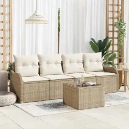 Dārza Dīvānu Komplekts Ar Spilvenu 5 Pcs Bēšs Un Krēms Vidaxl