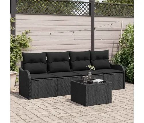 Sodo Sofų Rinkinys Su Saugykla 5 Pcs Juoda Poliratanas