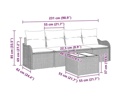 Sodo Sofų Rinkinys Su Saugykla 5 Pcs Juoda Poliratanas