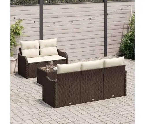 6 Daļu Dārza Dīvāna Komplekts Ar Spilveniem, Brūnā Poliratanā Vidaxl