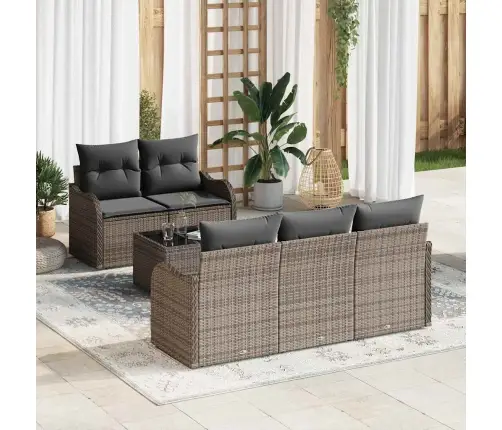 6 Daļīgs Dārza Dīvānu Komplekts Ar Spilveniem, Pelēkā Poliratānā Vidaxl