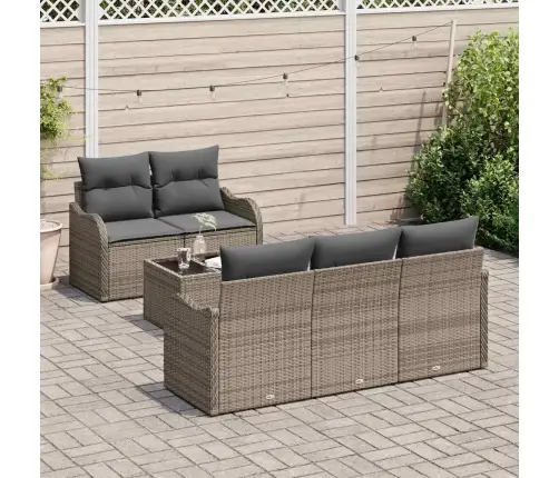 6 Daļīgs Dārza Dīvānu Komplekts Ar Spilveniem, Pelēkā Poliratānā Vidaxl