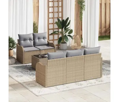 6 Daļu Dārza Dīvānu Komplekts Ar Spilveniem Bēšā Polirotangā Vidaxl