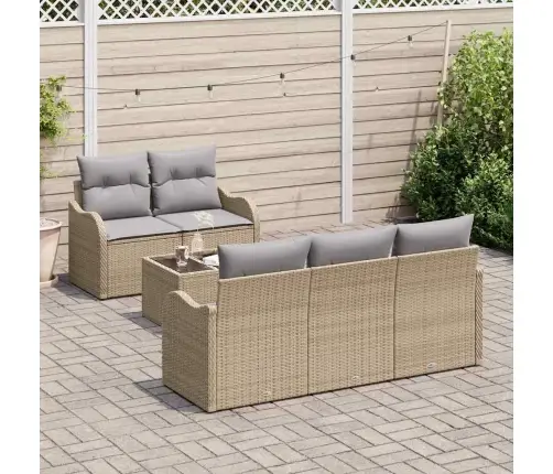 6 Daļu Dārza Dīvānu Komplekts Ar Spilveniem Bēšā Polirotangā Vidaxl