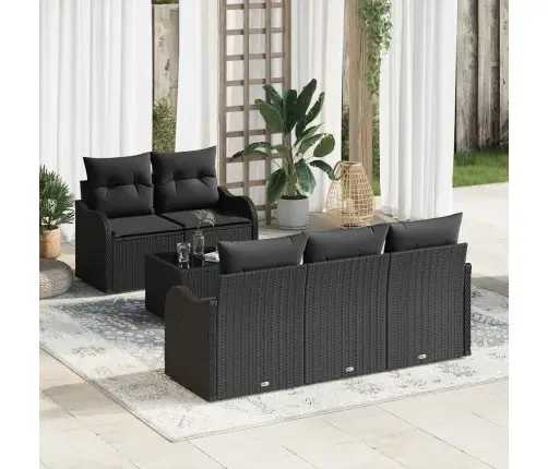 6 Daļu Dārza Dīvānu Komplekts Ar Spilveniem Melnā Poliestera Rotondā Vidaxl