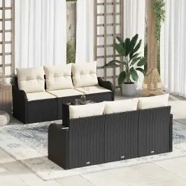 Dārza Dīvānu Komplekts 7 Pcs Melns Un Krēmkrāsa 55 X 55 X 37 Cm Vidaxl