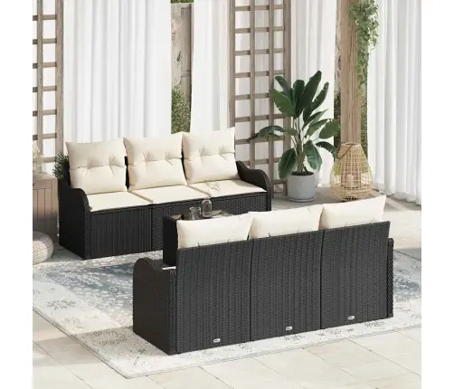 7 Daļu Dārza Dīvānu Komplekts Ar Spilveniem Melnā Poli Ratanā Vidaxl