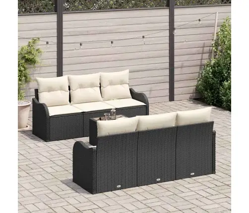 7 Daļu Dārza Dīvānu Komplekts Ar Spilveniem Melnā Poli Ratanā Vidaxl