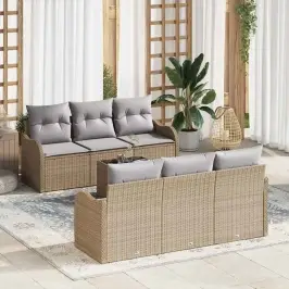 Dārza Dīvānu Komplekts 7 Pcs Bēšs Un Pelēks 55 X 55 X 37 Cm Vidaxl