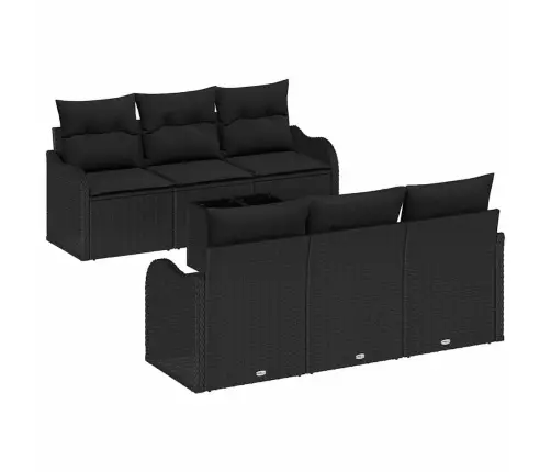 7 Daļu Dārza Dīvānu Komplekts Ar Spilveniem, Melnā Poliestera Rotangā Vidaxl