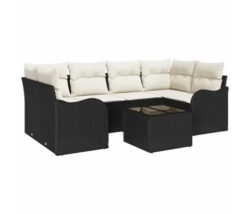 Sodo Sofų Rinkinys Su Pagalve Su Pagalve 7 Pcs Juoda Ir Kreminė