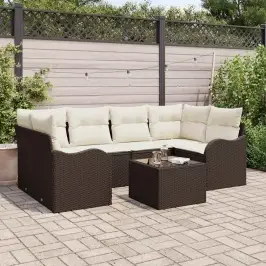 Dārza Dīvānu Komplekts 7 Pcs Brūns Un Krēma 55 X 55 X 37 Cm Vidaxl