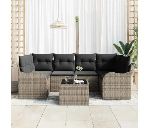 Sodo Sofų Rinkinys 7 Pcs Pilka Poli Ratanas, Plienas Ir Stiklas