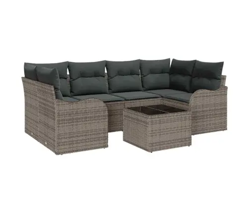 Sodo Sofų Rinkinys 7 Pcs Pilka Poli Ratanas, Plienas Ir Stiklas