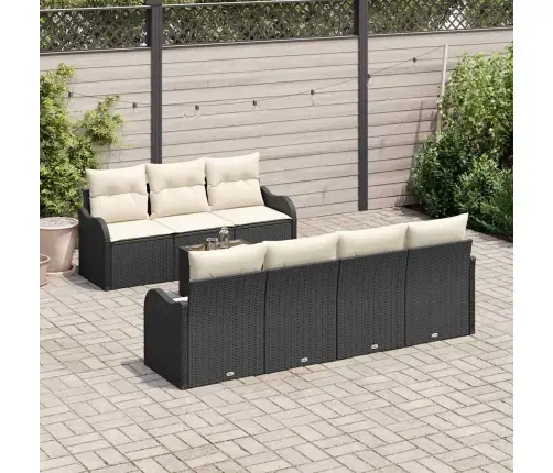 8 Daļu Dārza Dīvāna Komplekts Ar Spilveniem Melnā Poliratanā Vidaxl