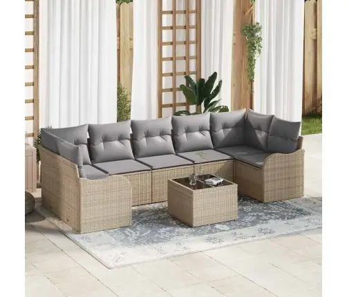 8 Daļu Dārza Dīvānu Komplekts Ar Spilveniem Bēšā Krāsā Vidaxl