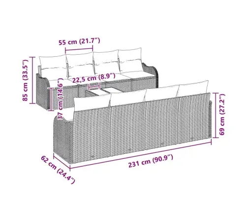 Sodo Sofų Rinkinys Su Pagalve 9 Pcs Bežinė Ir Kreminė