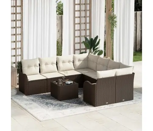 9 Daļu Dārza Dīvānu Komplekts Ar Spilveniem Vidaxl