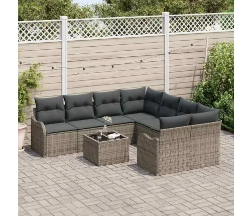 9 Daļu Dārza Dīvānu Komplekts Ar Spilveniem Pelēkā Poliratanā Vidaxl