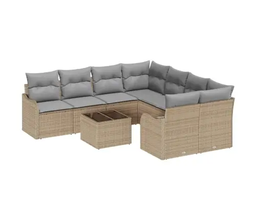 Sodo Sofų Rinkinys Su Pagalve Su Saugykla 9 Pcs Bežinė Ir Pilka Sodo Sofų Rinkinys Su Pagalve Su Saugykla 9 Pcs Bežinė Ir Pilka
