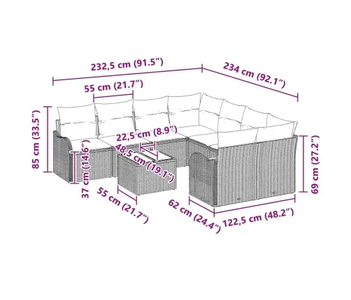 Sodo Sofų Rinkinys Su Pagalve Su Saugykla 9 Pcs Bežinė Ir Pilka Sodo Sofų Rinkinys Su Pagalve Su Saugykla 9 Pcs Bežinė Ir Pilka