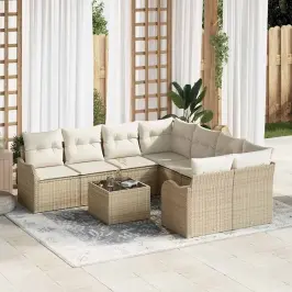 Dārza Dīvānu Komplekts Ar Spilvenu 9 Pcs Bēšs Un Krēms Vidaxl