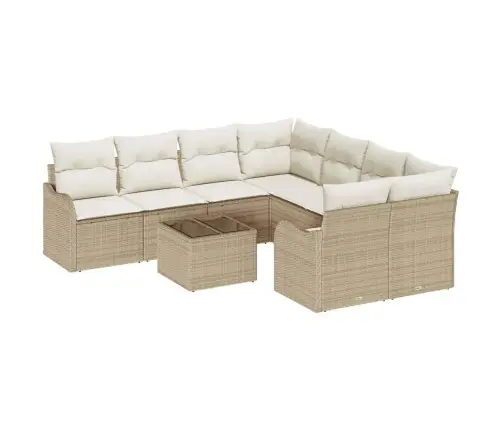 9 Daļu Dārza Dīvānu Komplekts Ar Bēšiem Spilveniem Vidaxl