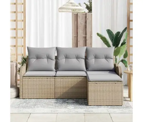 Sodo Sofų Rinkinys Su Saugykla 4 Pcs Smėlio Poliratanas