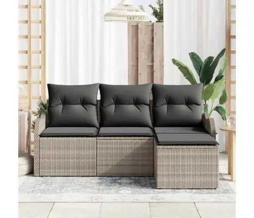 Sodo Sofų Rinkinys Su Saugykla 4 Pcs Šviesiai Pilka Poliratanas