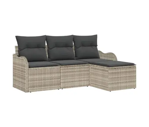 Sodo Sofų Rinkinys Su Saugykla 4 Pcs Šviesiai Pilka Poliratanas