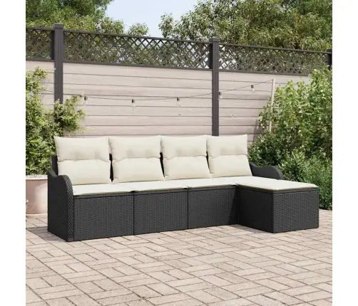 5 Gabalu Dārza Dīvānu Komplekts Ar Spilveniem Melna Polietilēna Rotangpalma Vidaxl