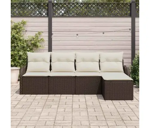 5 Daļu Dārza Dīvānu Komplekts Ar Spilveniem Brūnā Polietilēna Rotangpalma Vidaxl