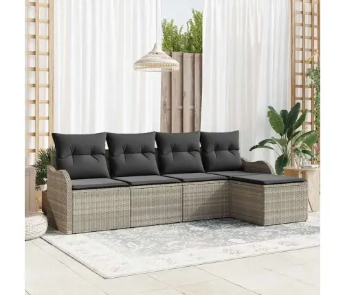 5 Gabalu Dārza Dīvānu Komplekts Ar Spilveniem Gaiši Pelēna Polietilēna Rotangpalma Vidaxl