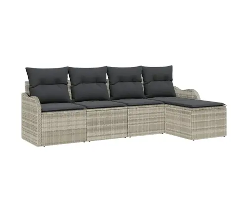 5 Gabalu Dārza Dīvānu Komplekts Ar Spilveniem Gaiši Pelēna Polietilēna Rotangpalma Vidaxl