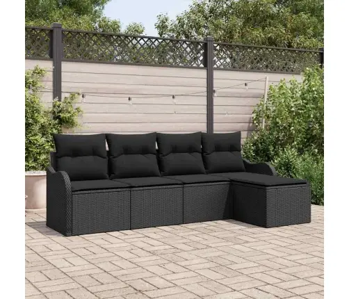 5 Gabalu Dārza Dīvāns Ar Spilveniem Melns Poli Rattan Vidaxl