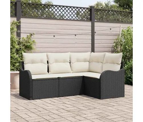 Sodo Sofų Rinkinys Su Saugykla 4 Pcs Juoda Poliratanas