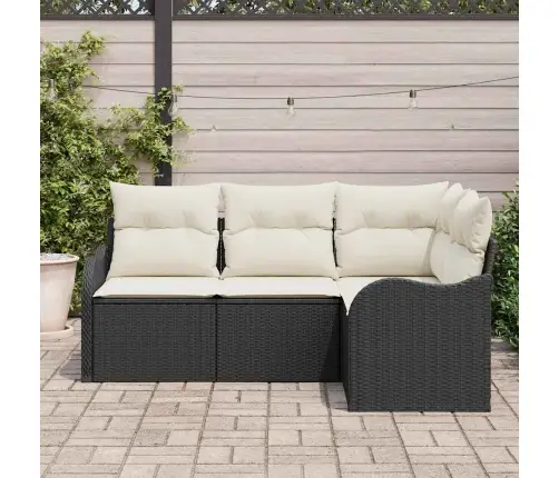 Sodo Sofų Rinkinys Su Saugykla 4 Pcs Juoda Poliratanas