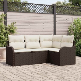 Sodo Sofų Rinkinys Su Pagalve 4 Pcs Ruda Poli Ratanas