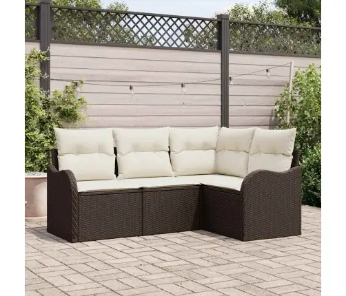 4 Gabalu Dārza Dīvānu Komplekts Ar Spilveniem Brūna Polietilēna Rotangpalma Vidaxl