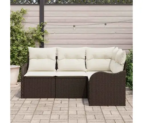 4 Gabalu Dārza Dīvānu Komplekts Ar Spilveniem Brūna Polietilēna Rotangpalma Vidaxl