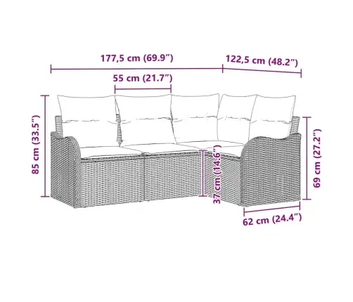 Aia Diivanikomplekt Ladustamisega 4 Pcs Hall Polürotang