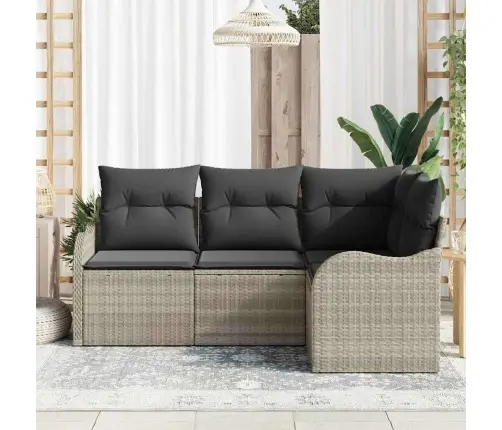 4 Gab. Dārza Dīvānu Komplekts Ar Spilveniem Gaiši Pelēkā Poli Rotangpalma Vidaxl 4 Gab. Dārza Dīvānu Komplekts Ar Spilveniem Gaiši Pelēkā Poli Rotangpalma Vidaxl