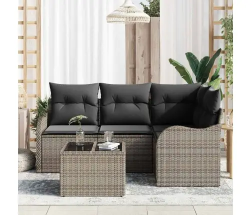 Sodo Sofų Rinkinys Su Saugykla 5 Pcs Juoda Poliratanas