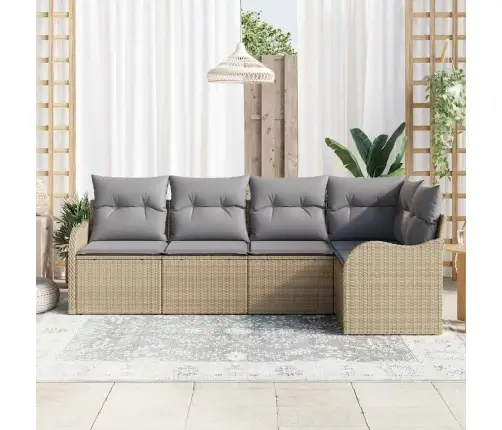 5 Daļu Dārza Dīvānu Komplekts Ar Spilveniem Bēšā Poliratanā Vidaxl