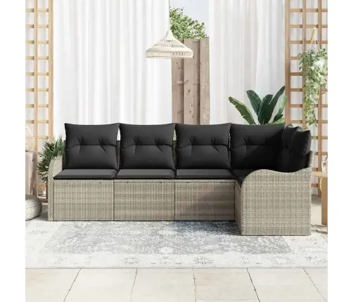 Sodo Sofų Rinkinys Su Saugykla 5 Pcs Šviesiai Pilka Poliratanas