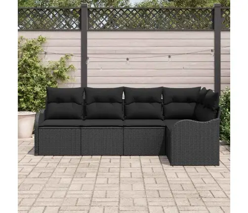 Sodo Sofų Rinkinys Su Saugykla 5 Pcs Juoda Poliratanas