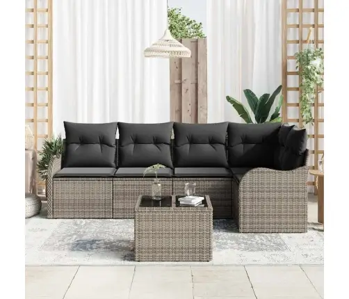 5 Daļu Dārza Dīvānu Komplekts Ar Spilventiņiem Melnā Poli Rotangpalmas Vidaxl